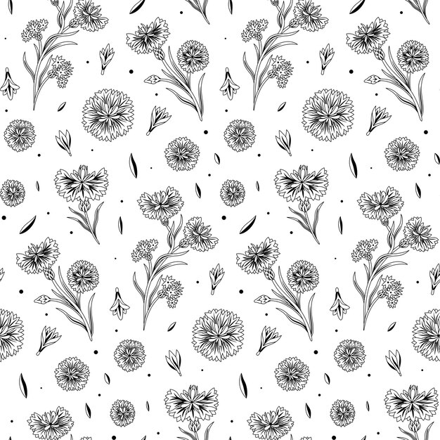 Black and White Hand Drawn Flower Vector Seamless Pattern Awesome for classic product design fabric backgrounds invitations packaging design projects Surface pattern design