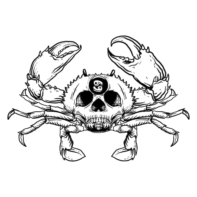 black and white hand drawn illustration cancer skull zodiac