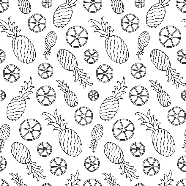 Black and White Hand Drawn Pineapple Fruit Vector Seamless Pattern Awesome for classic product design fabric backgrounds invitations packaging design projects Surface pattern design