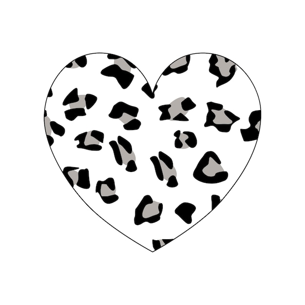 Black and white heart with leopard print texture pattern