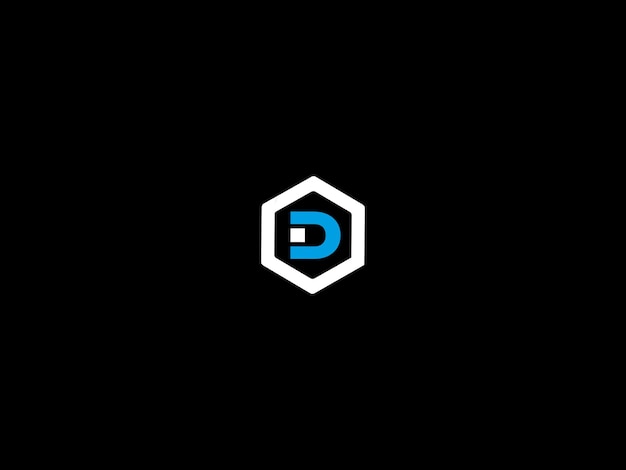 A black and white hexagon with the letter d on it