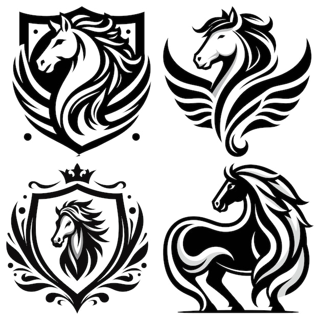 Black and white horse crest vector illustration isolated background perfect for logos and tattoos