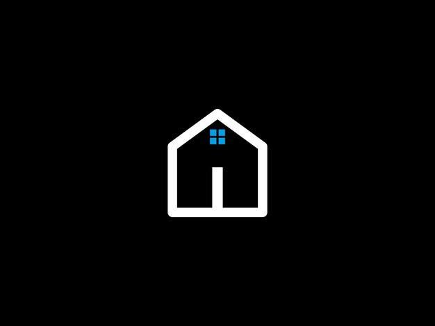 Vector a black and white house icon with a blue window and the word home on it