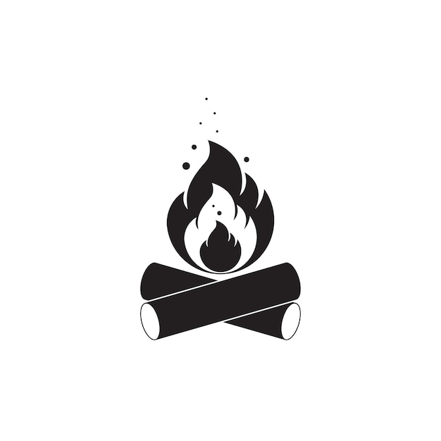 Black and white icon of bonfire with firewood Isolated