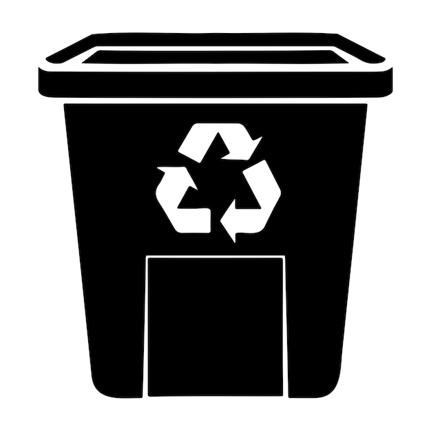 Vector black and white icon of a recycling bin featuring the recycling symbol on the front