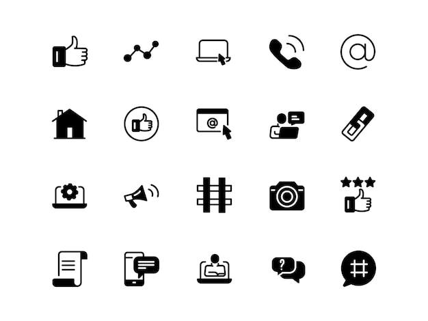 A black and white icon set of icons for a video conference.