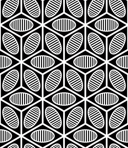 Black and white illusive abstract geometric seamless 3d pattern. Vector stylized infinite backdrop, best for graphic and web design.