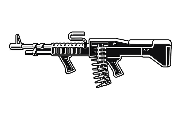 Black and white illustration of an American machine gun isolated on white