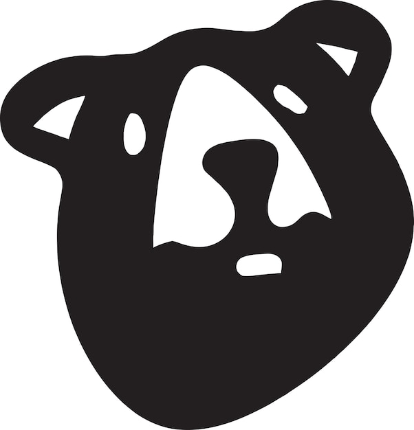 A black and white illustration of a bear head.