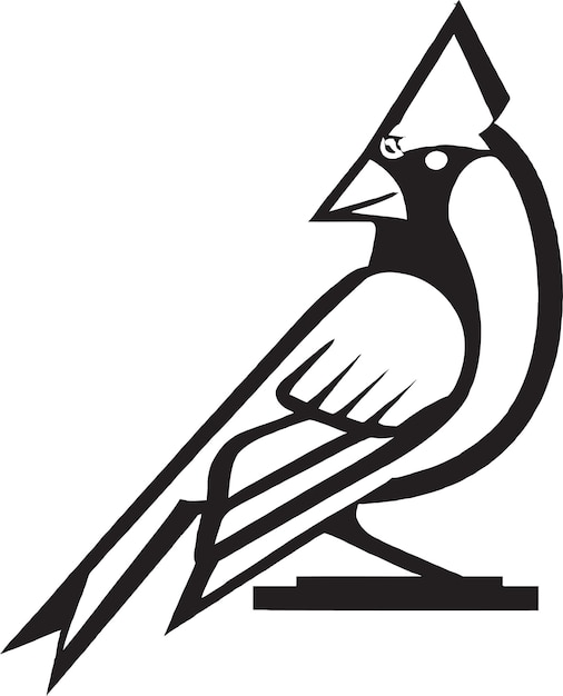 A black and white illustration of a bird with a triangle on its beak.