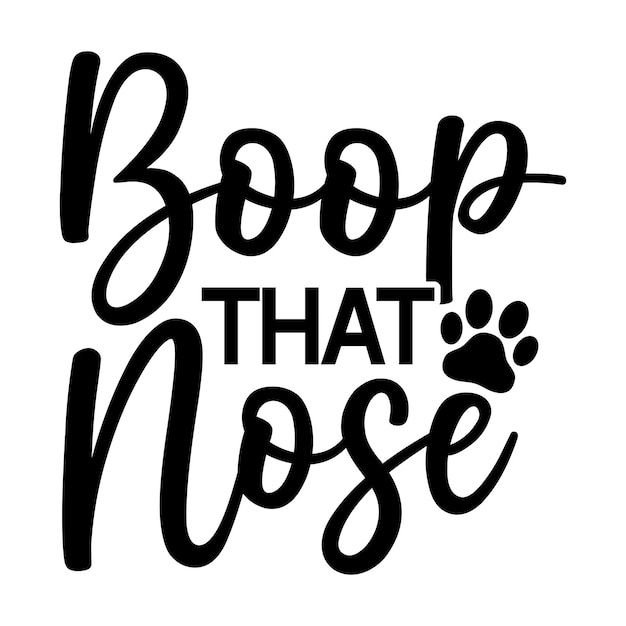 A black and white illustration of a black and white boop that nose with paw prints.