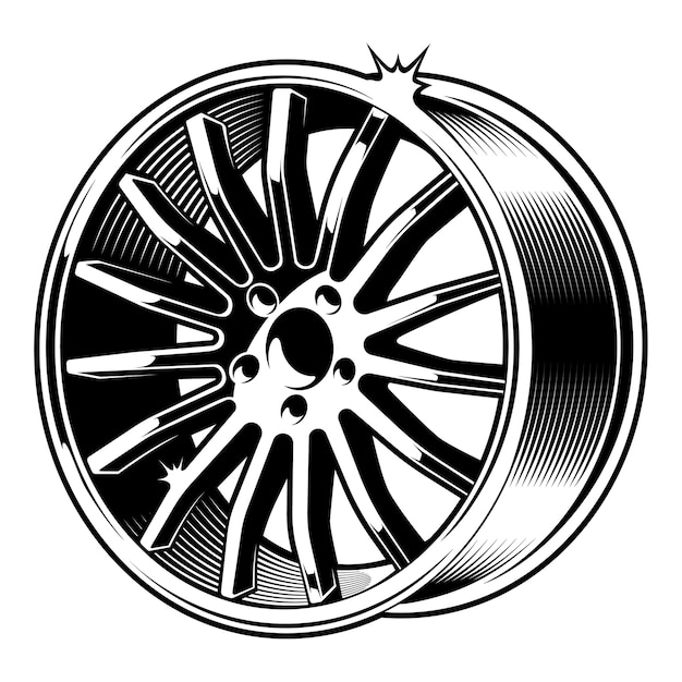 Black and white illustration of car disk,  on white background.