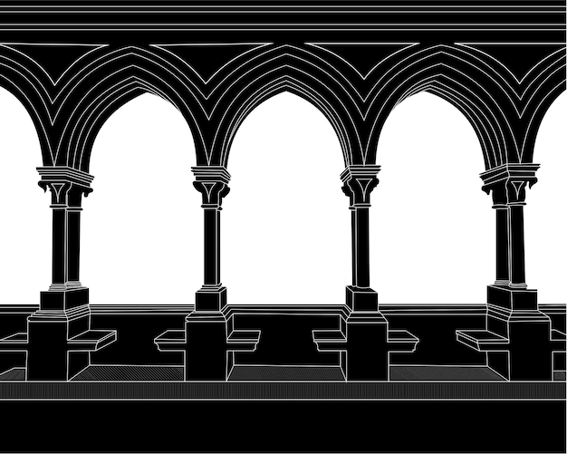 Vector a black and white illustration of classic architectural arches ideal for historical themes