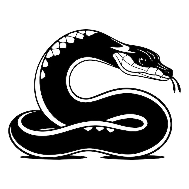 Black and white illustration of a coiled snake perfect for tattoo designs animal logos and graphic designs