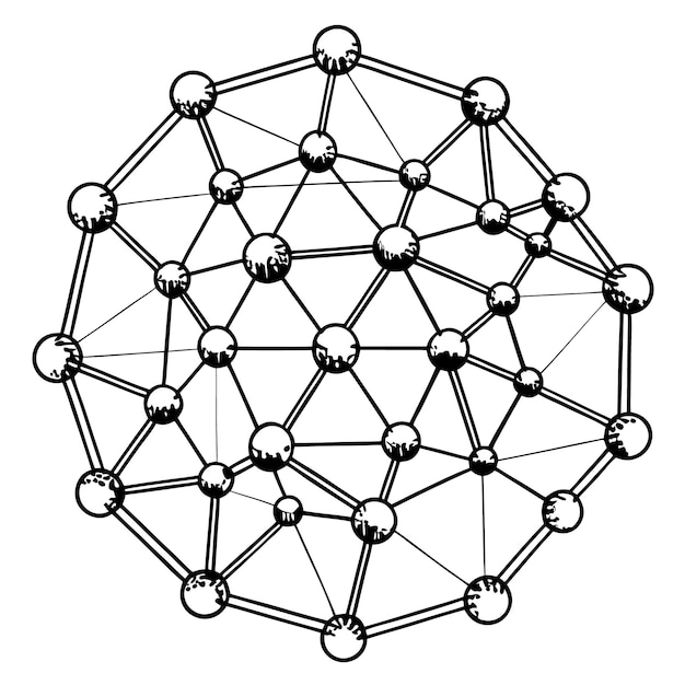 A black and white illustration of a complex molecular structure