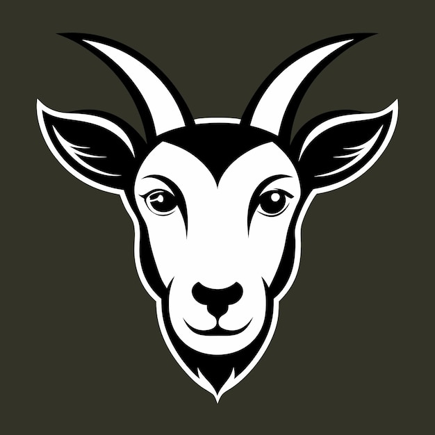 Vector black and white illustration of a goat39s head with horns