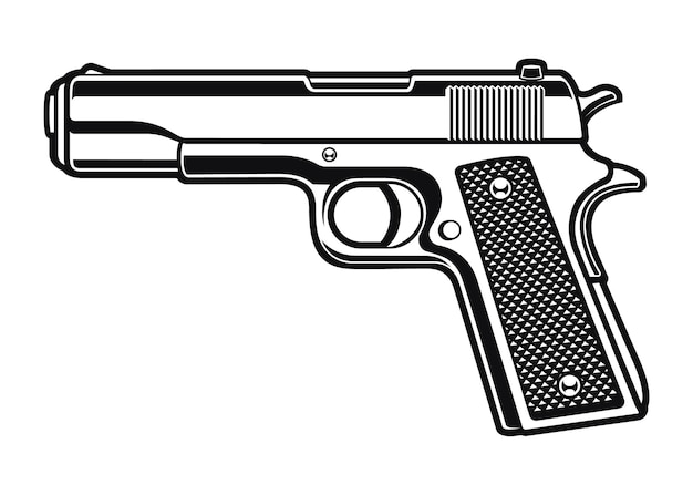 A black and white illustration of a gun