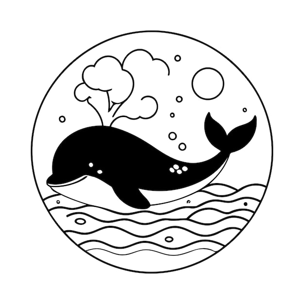 black and white Illustration of a whale