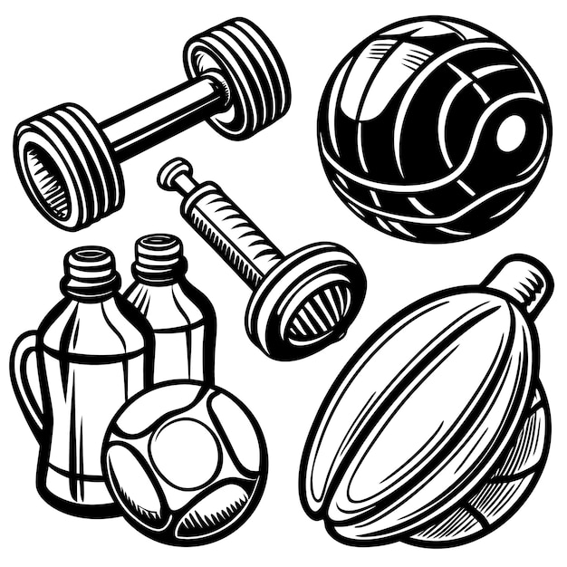 Vector black and white illustration of workout equipment