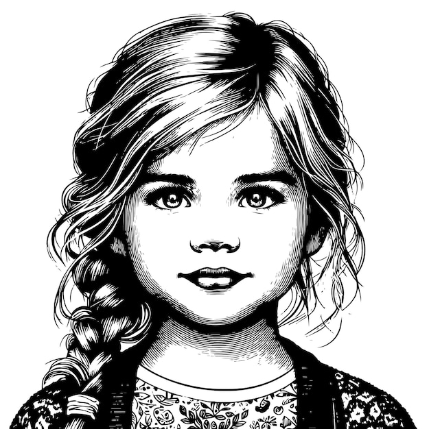 Vector black and white illustration of a young girl with wavy hair vector generative ai