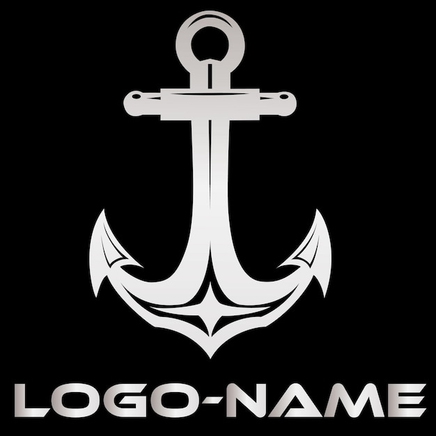 A black and white image of an anchor with the word logo on it.