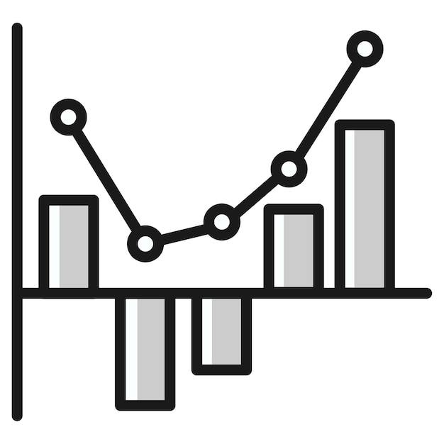 a black and white image of a bar chart with a line going up