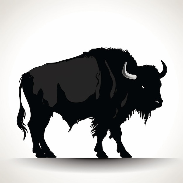 A black and white image of a bison with a light background.