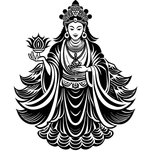 Vector a black and white image of a buddha with a gold flower in the middle