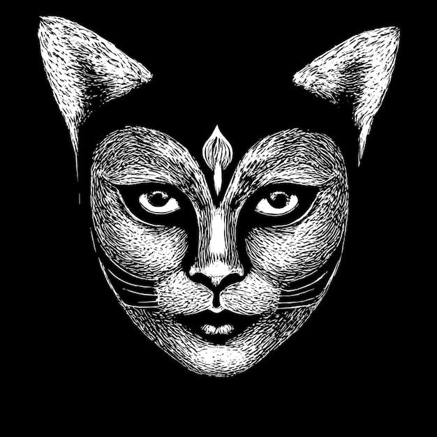 a black and white image of a cat with a face drawn on it