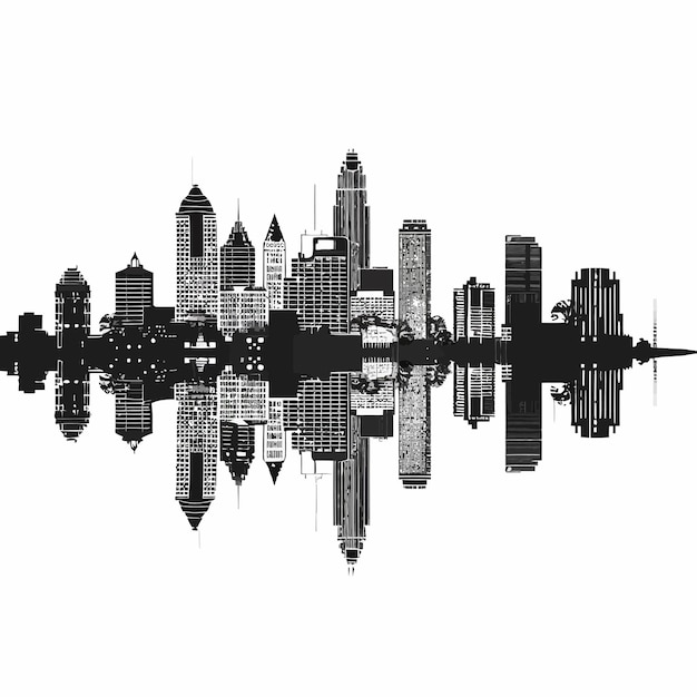 Vector a black and white image of a city skyline with a reflection of the city skyline