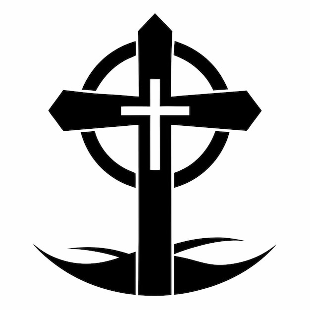 a black and white image of a cross and a cross