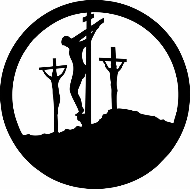 Vector a black and white image of a cross and the words jesus on the cross