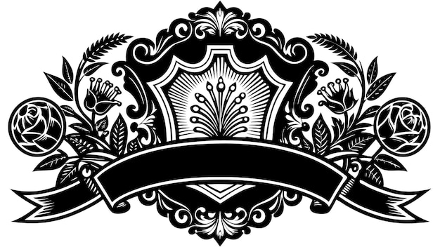 Vector a black and white image of a decorative design with a black ribbon