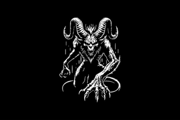 a black and white image of a devil with horns