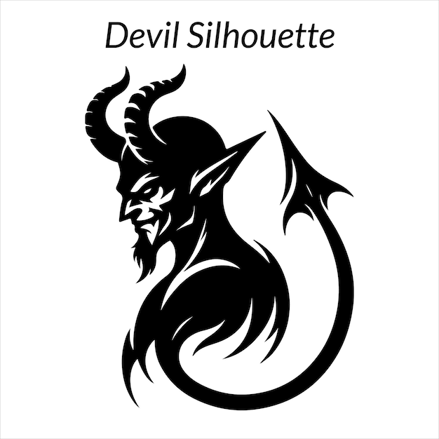 a black and white image of a devil with horns