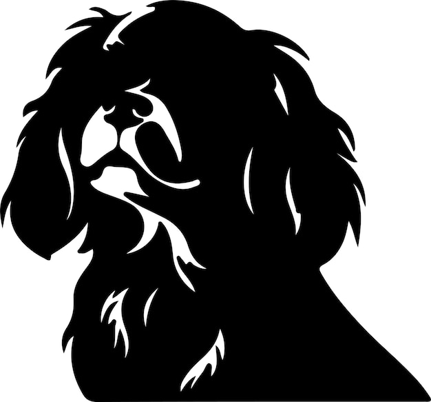 a black and white image of a dog with a black face and a white background