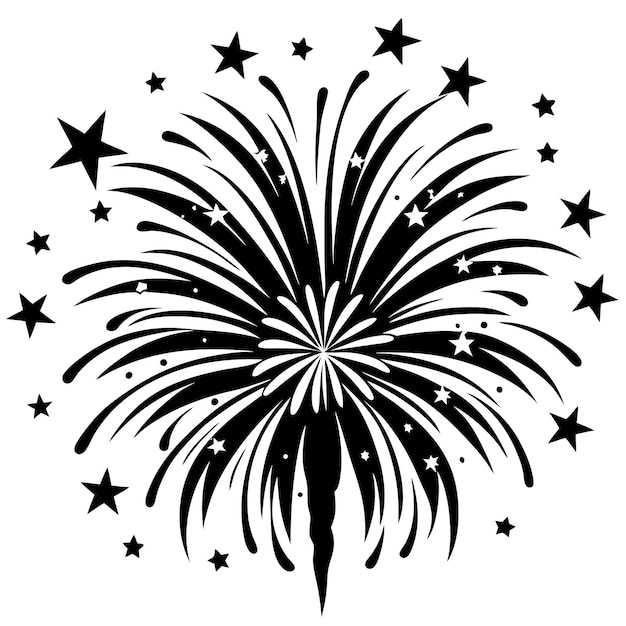 Vector a black and white image of fireworks with a star in the middle