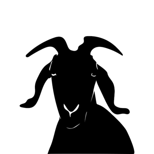 A black and white image of a goat with horns