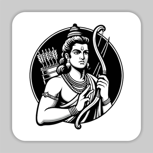 a black and white image of a god with a sword and a bow