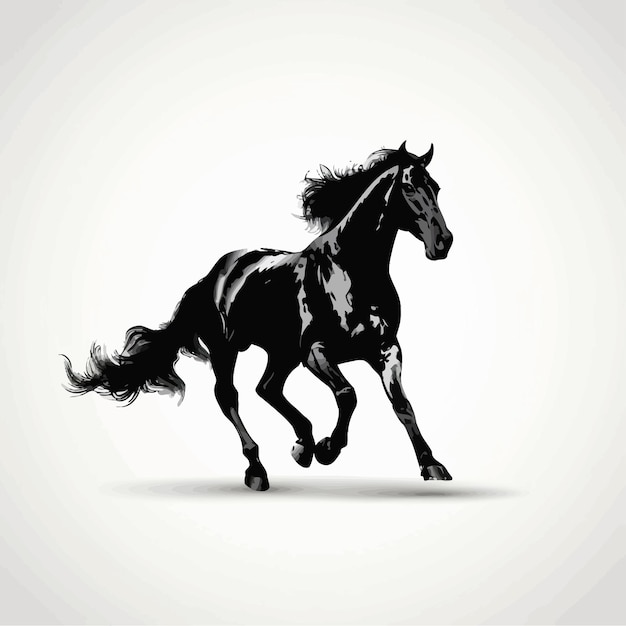 Vector a black and white image of a horse with a black tail