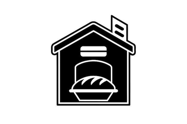 Vector a black and white image of a house with food on the top