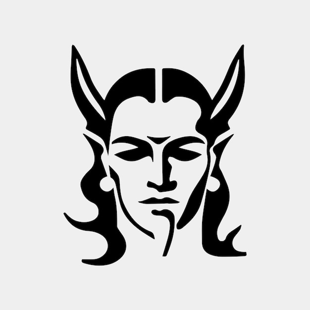 A black and white image of a man's face with horns and horns.