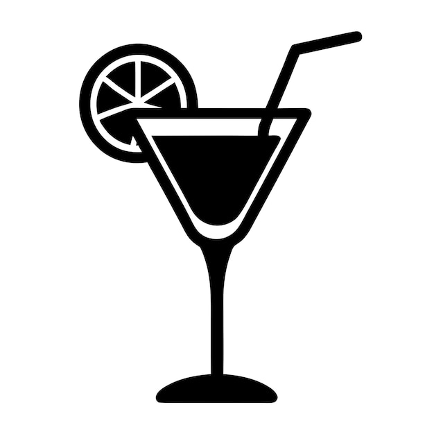 a black and white image of a martini with a straw in it