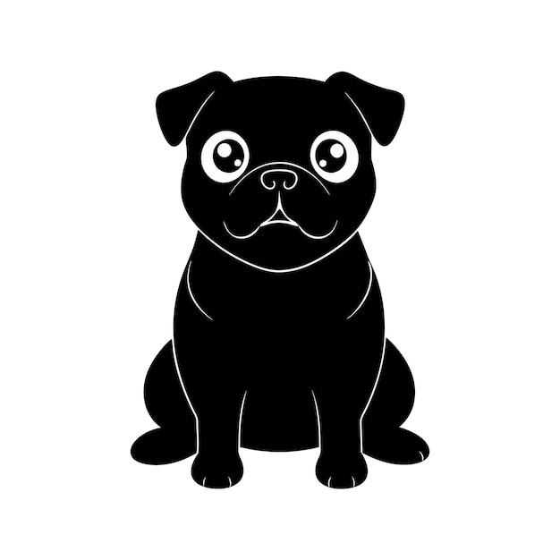 Vector a black and white image of a pug dog with big eyes