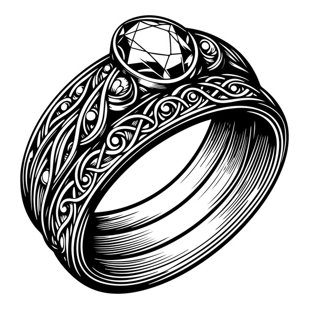 Vector a black and white image of a ring with a heart on it