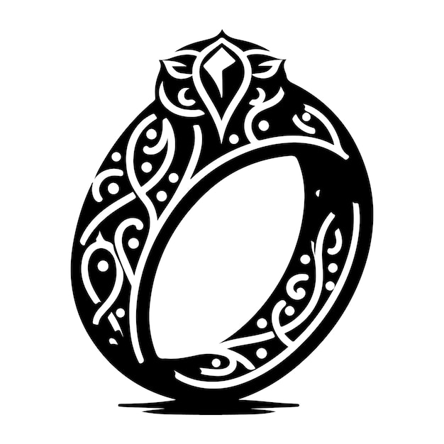 a black and white image of a ring with a heart on it