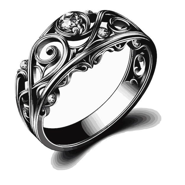 a black and white image of a ring with a heart on it