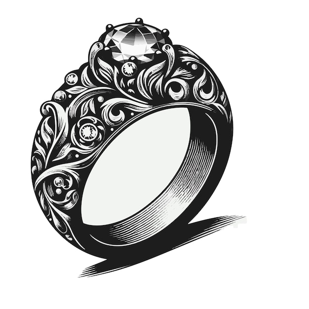 Vector a black and white image of a ring with a heart on it