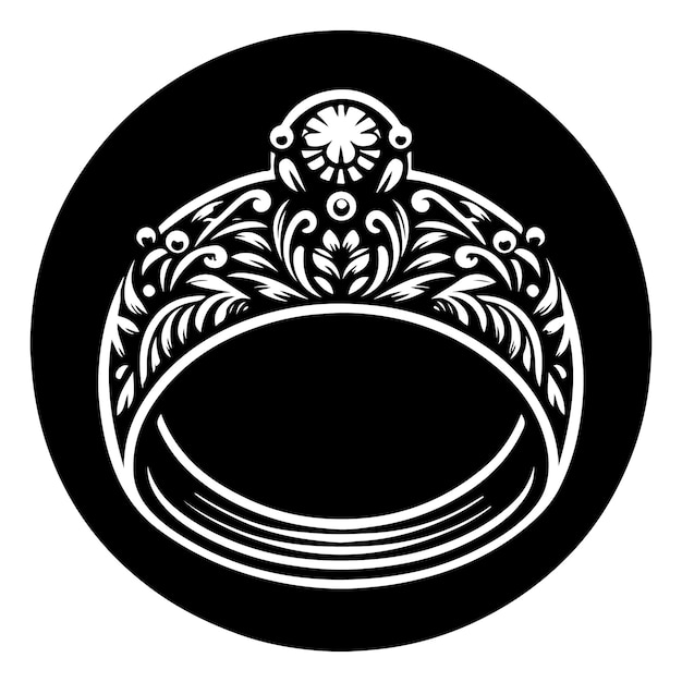 a black and white image of a ring with a heart on it