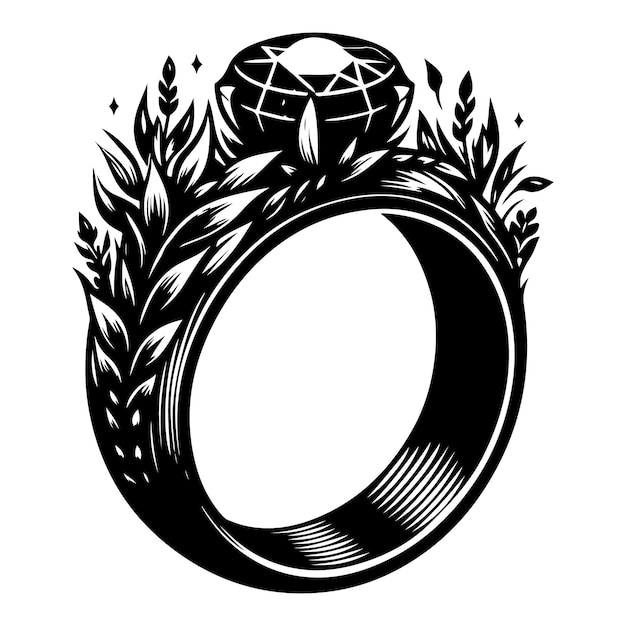 a black and white image of a ring with a heart on it